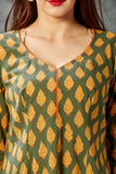 Printed Mustard and Bottle Green Summer Dress