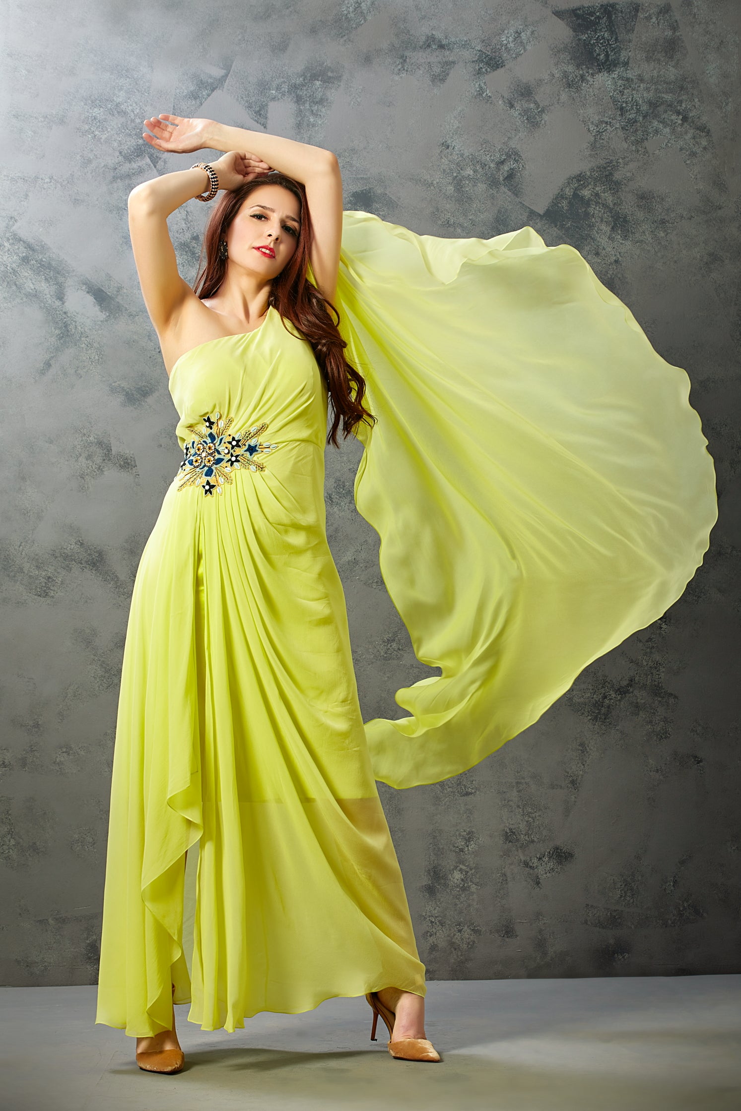 Custom Made Yellow Strapless Tiered Floor Length Ball Gown Long Prom D –  abcprom