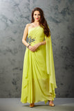 Georgette Lemon Yellow One Shoulder Dress