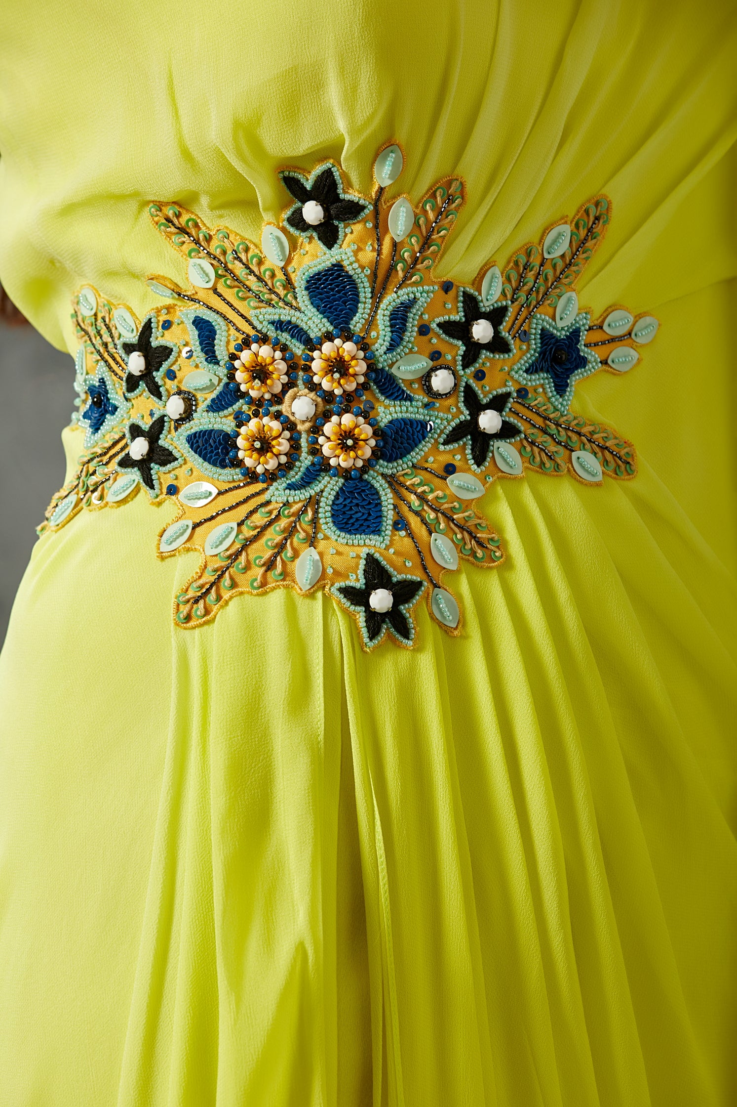 Georgette Lemon Yellow One Shoulder Dress Georgette Lemon Yellow One Shoulder Dress