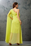 Georgette Lemon Yellow One Shoulder Dress