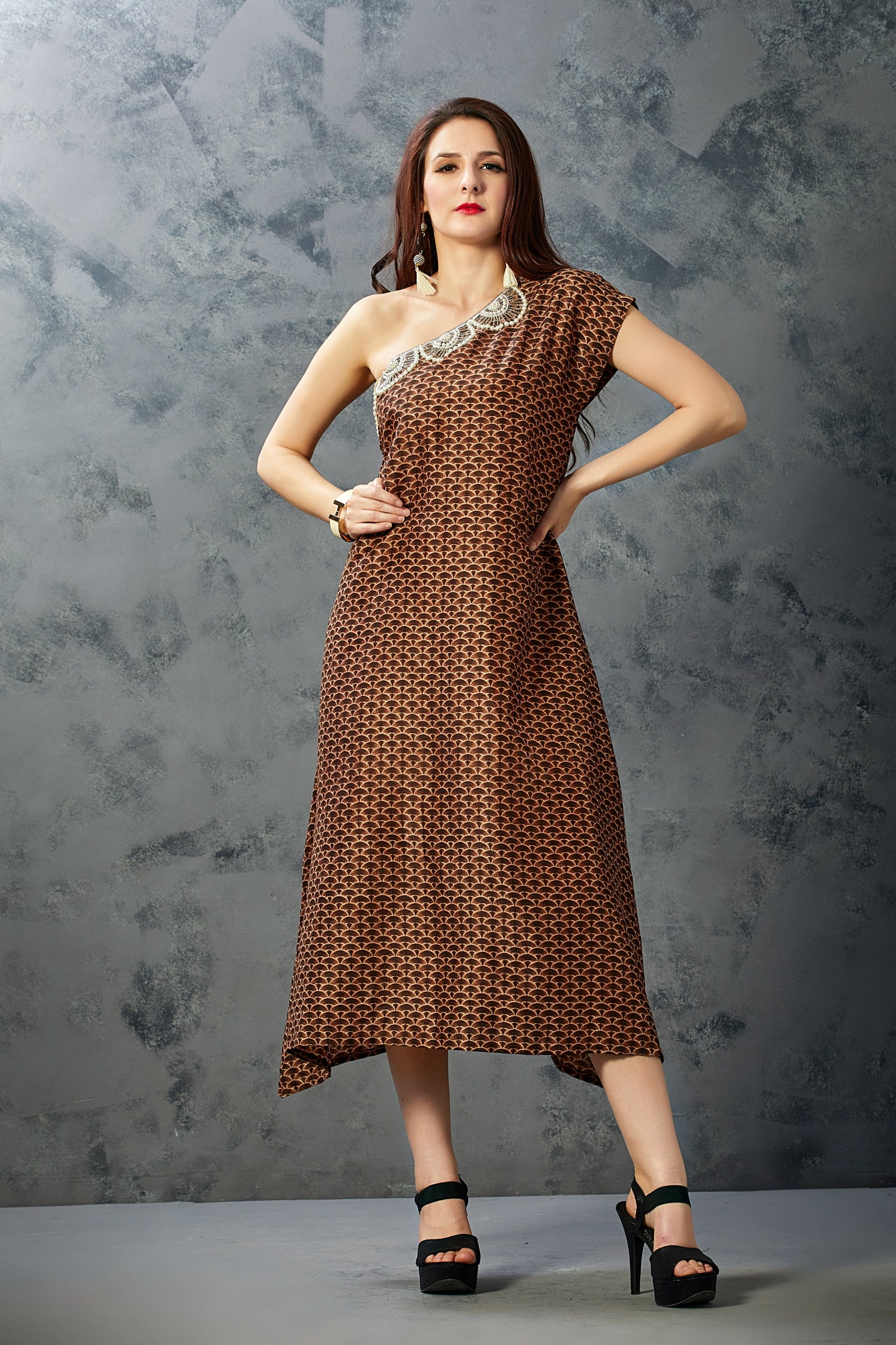 Beige and Brown A-line Dress