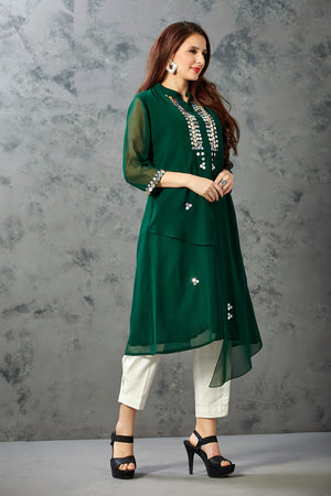 Green Cowled Kurta with Pleated Trousers