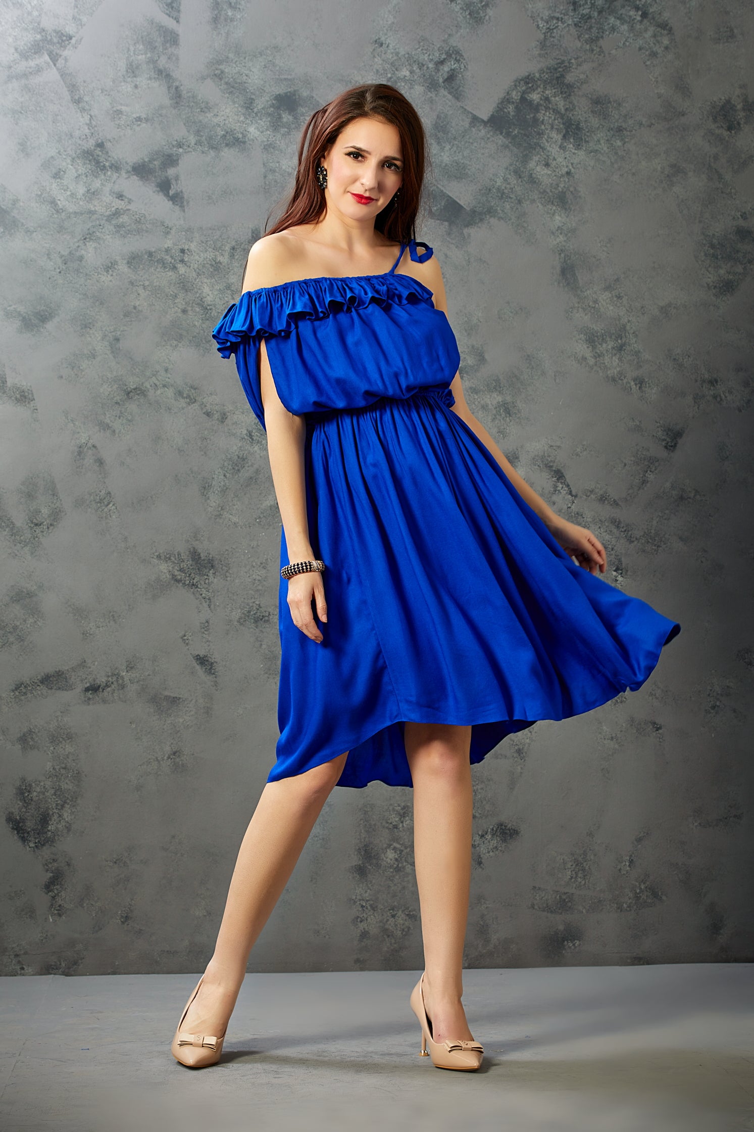 Blue One Shoulder Short Dress