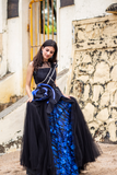 Black Gown With Applique Flowers