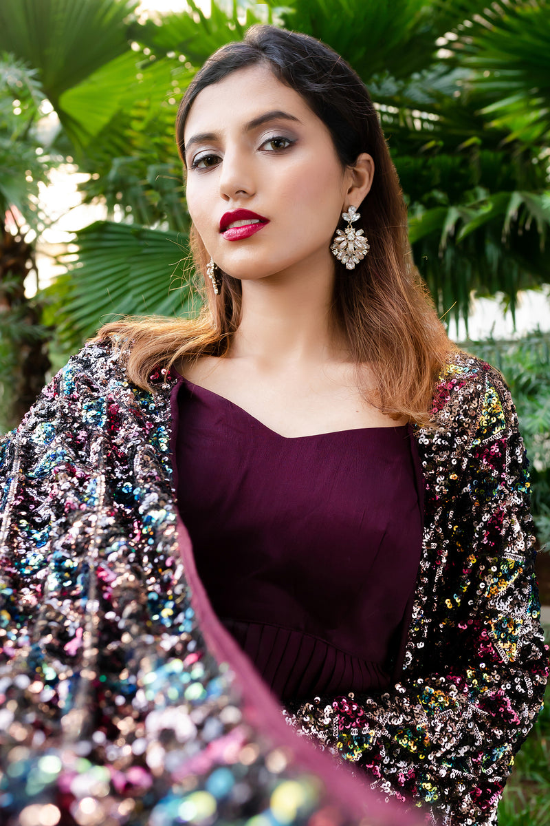 Burgundy Gown with Cape