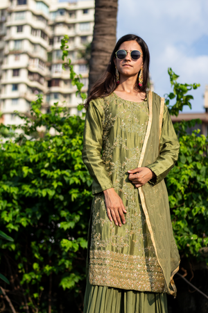 Embroidered Emerald Green Kurta And Salwar