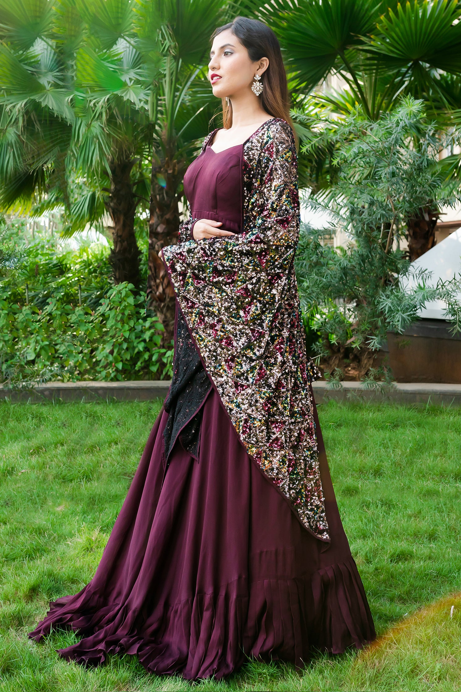 Burgundy Gown with Cape