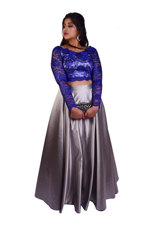 Glossy Grey Lehenga with Net Blouse