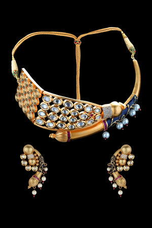 Gold Studded Jewellery Set with American Diamonds