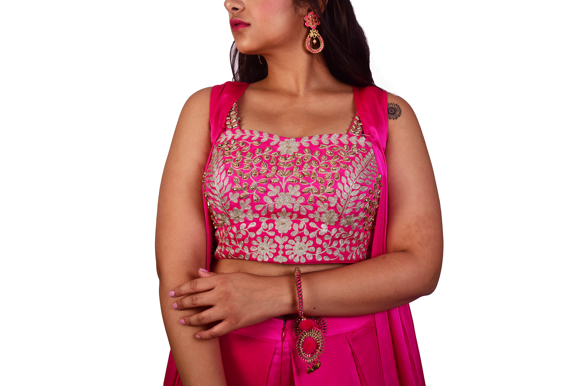 Pink Embroidered Palazzo With Jacket