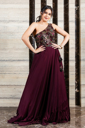 One Shoulder Sequins Dress with and without Skirt
