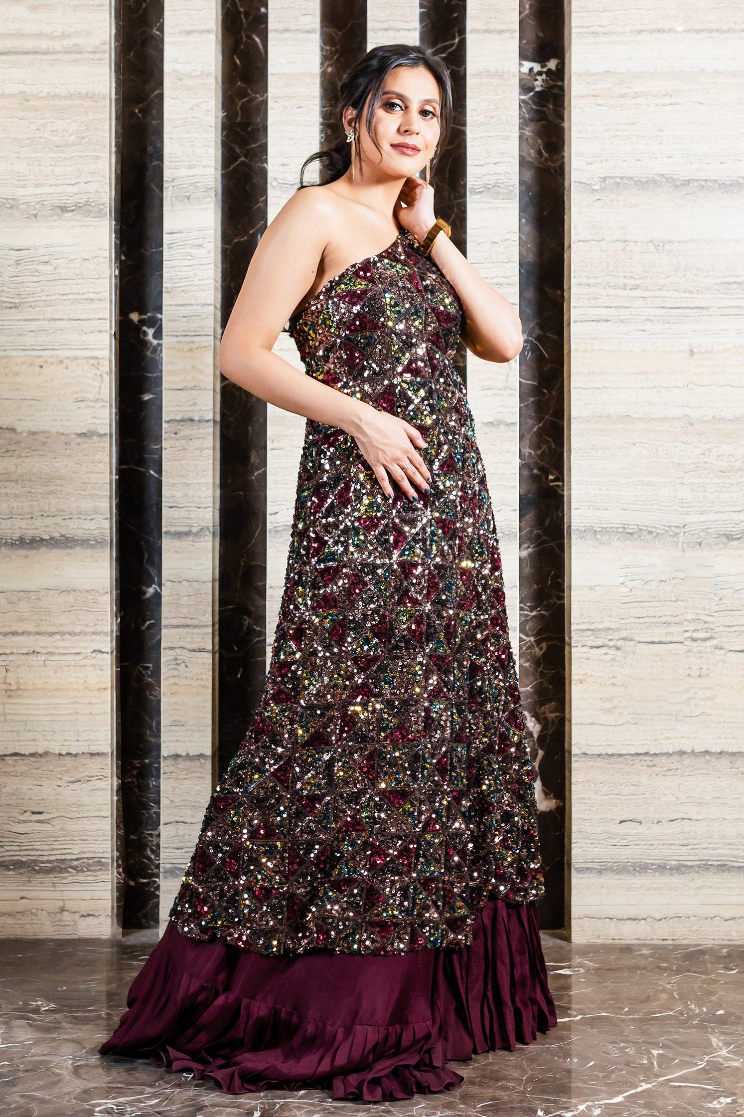 One Shoulder Sequins Dress with and without Skirt One Shoulder Sequins Dress with and without Skirt