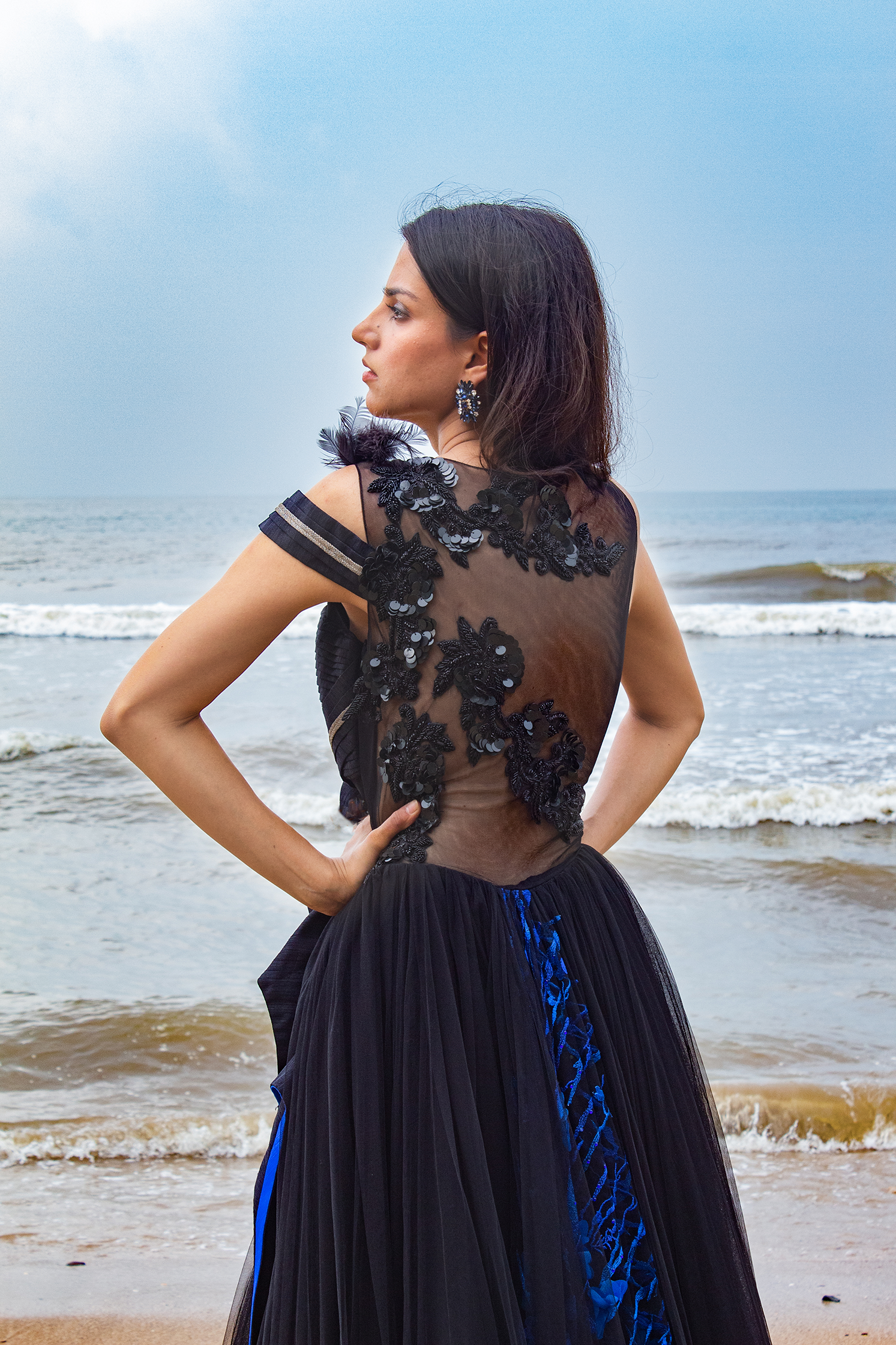 Black Gown With Applique Flowers