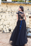 Black Gown With Applique Flowers