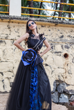 Black Gown With Applique Flowers