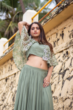 Pistachio Green Lehenga With Cape