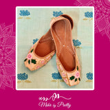 Peach Studded with Hand Stitched Floral Design Jutti