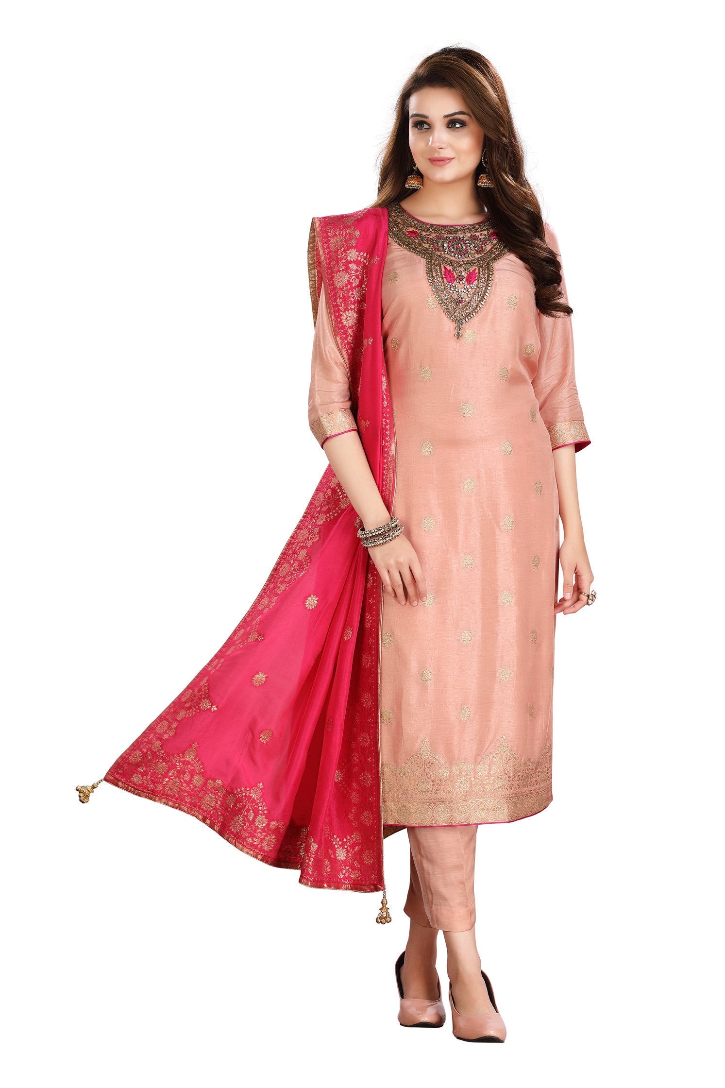Captivating Peach Color Digital Printed Georgette Readymade Gown with  Dupatta
