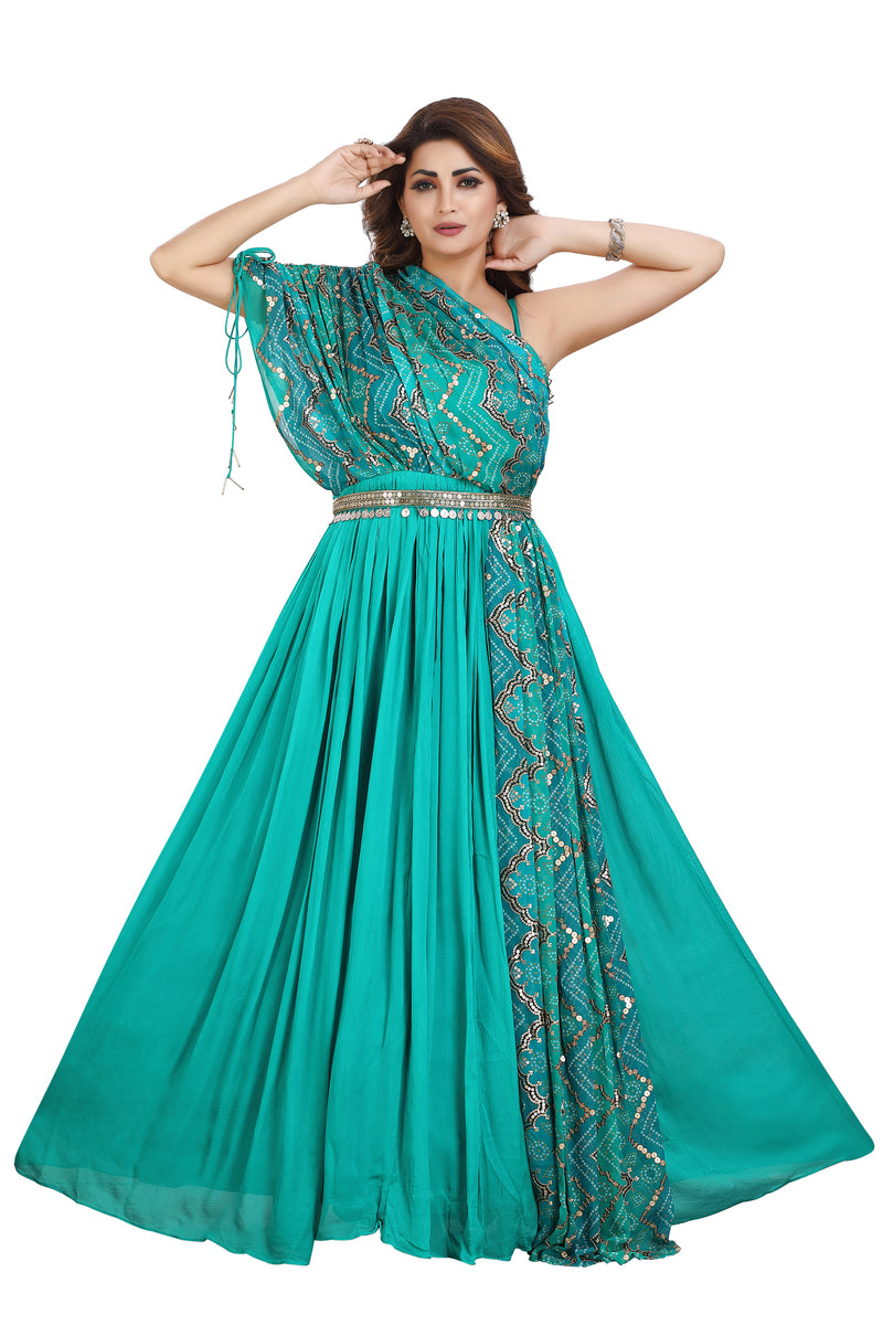 Marine Blue One Shoulder Sequins Dress
