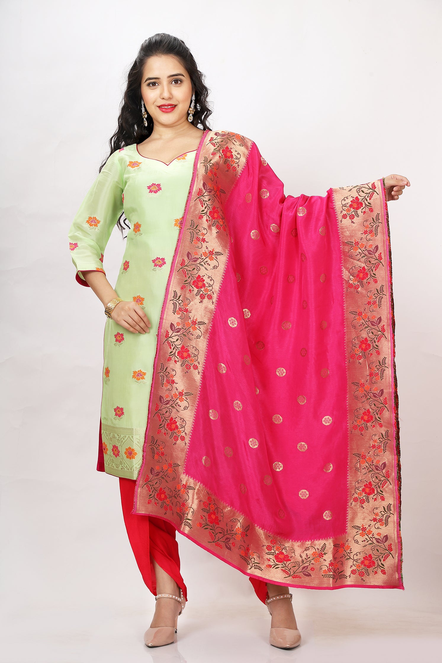 ATHARVA Hand Embroidered Salwar Kameez/ Beautiful Embroidered Neck Peach  W/elegant Meenakari Banarsi Silk Dupatta/bridal Trousseau CH1622 - Etsy